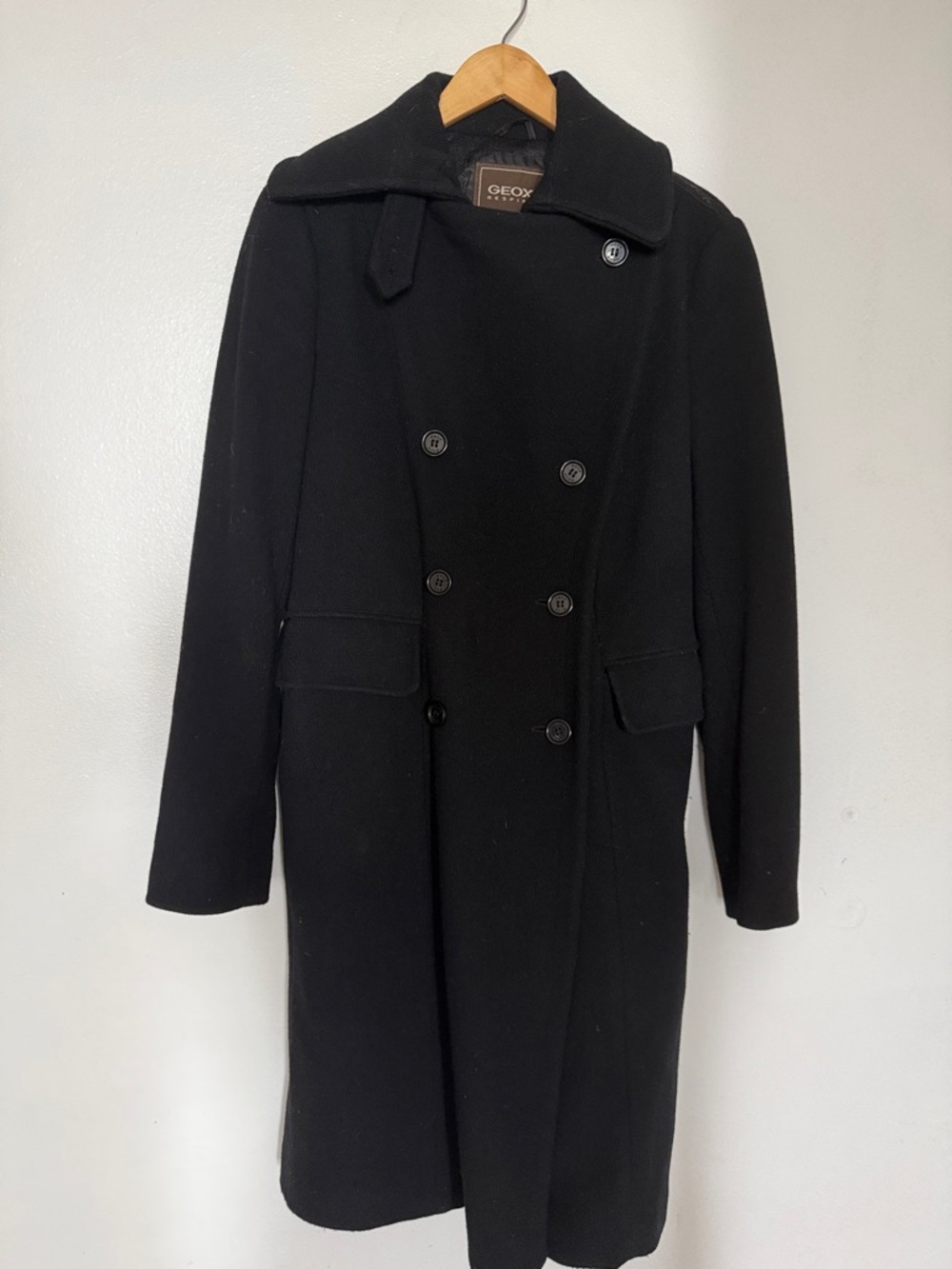 Geox Black Double-Breasted Wool Overcoat